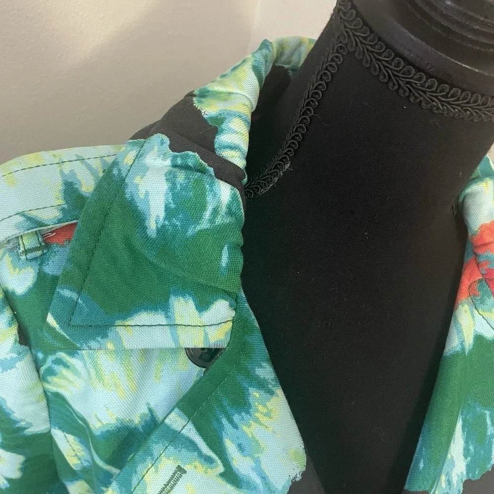 BANANA REPUBLIC Sz S Floral Belted Trench Coat Green Multicolor Double‎ Breasted